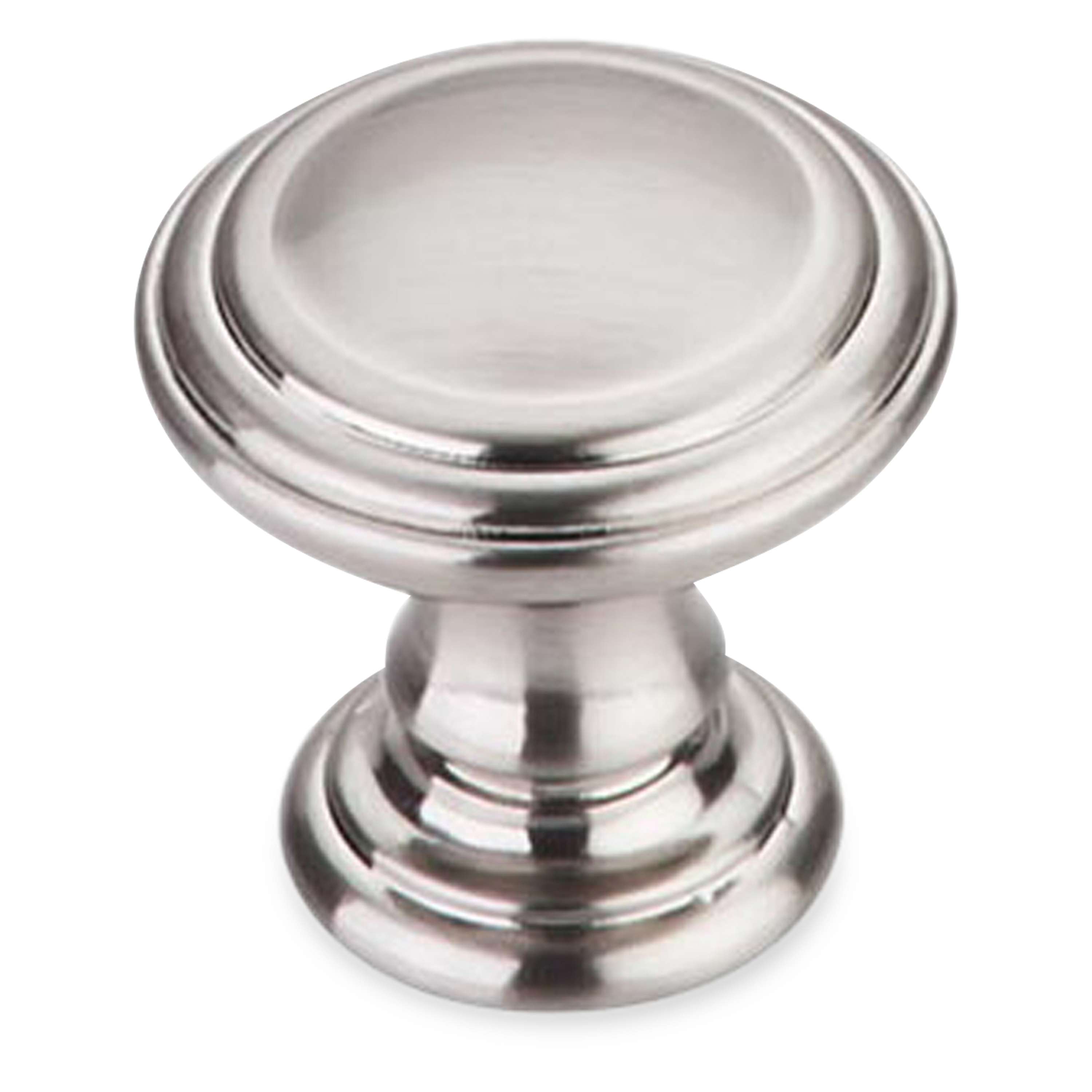 A sleek, transitional knob with ridged edges.