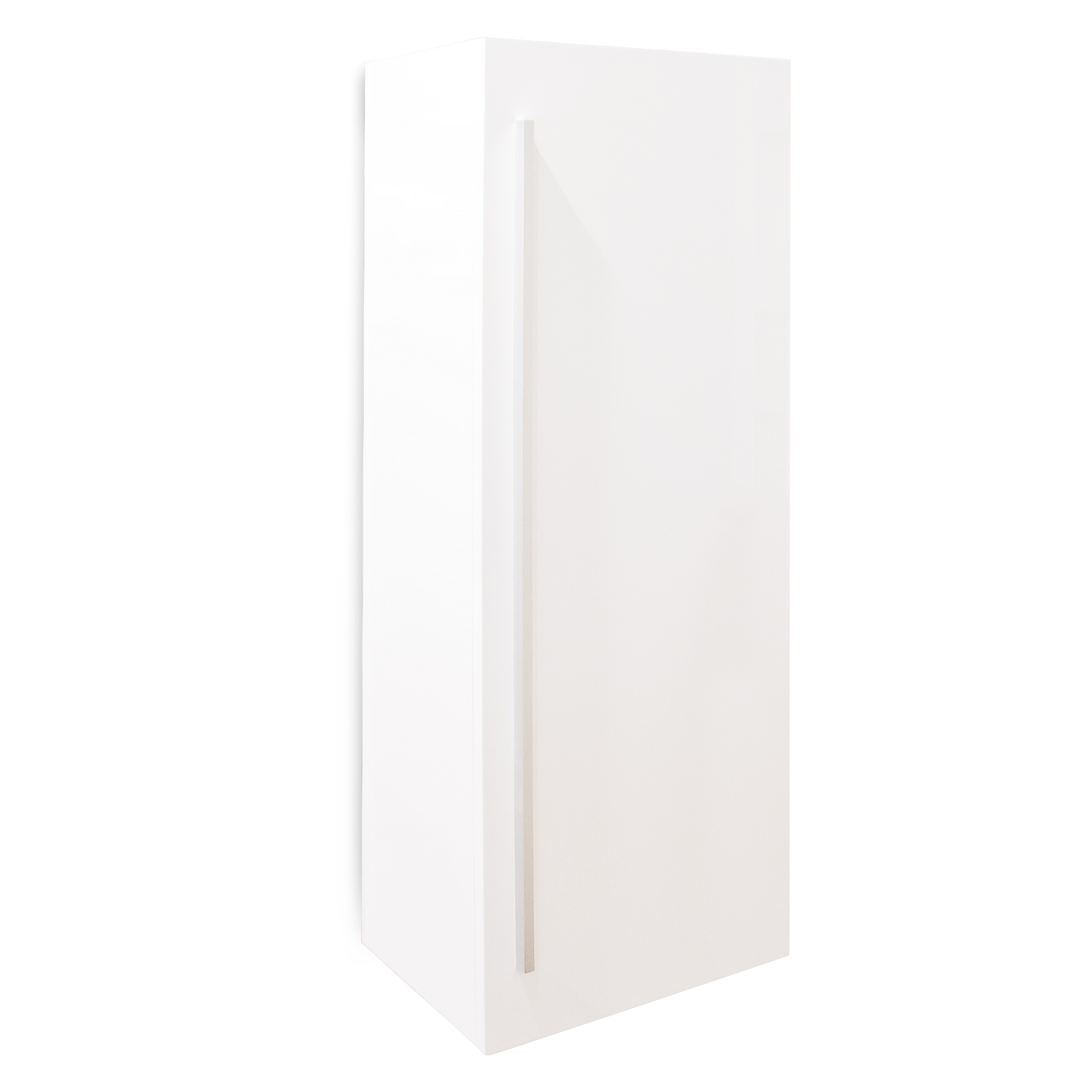 The Cascade 47%22 Side Cabinet is a modern side cabinet featuring two fixed  shelves for storage and a sleek vertical pull.