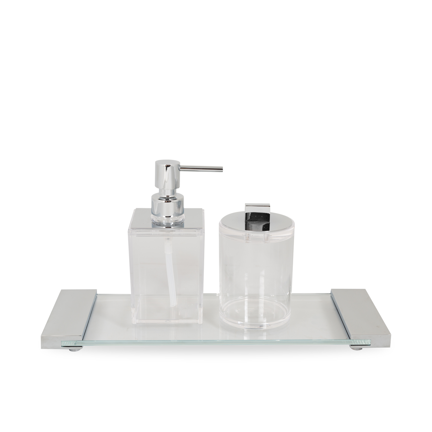 The Sky Collection features durable acrylic with chrome accents.