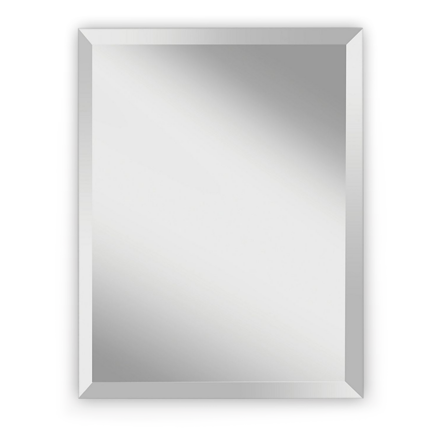 A sleek%2C frameless%2C contemporary mirror with a rectangular shape and a generously bevelled edge.