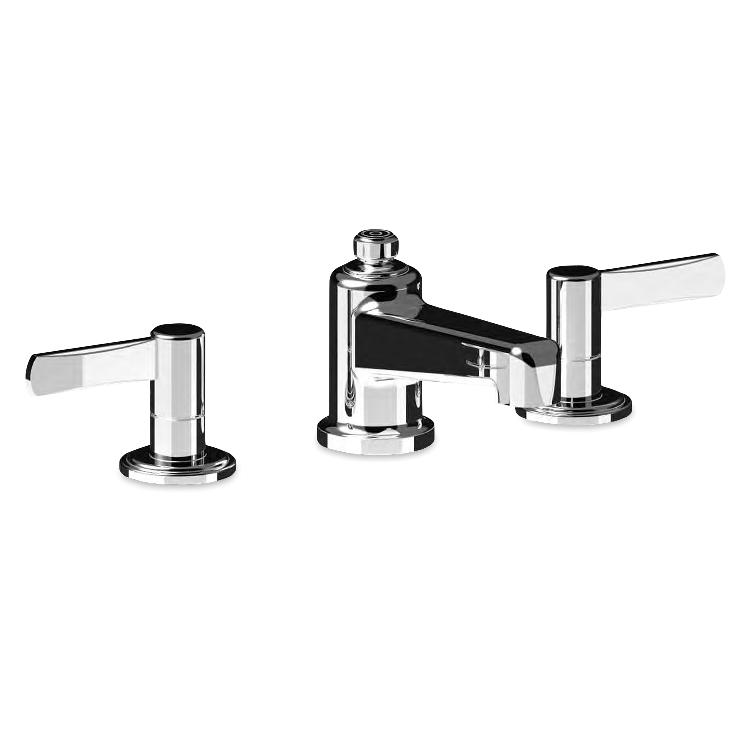 The Harrow widespread basin faucet with two lever handles has an industrial feel and modern esthetic inspired by the streamlined look of Art Deco.