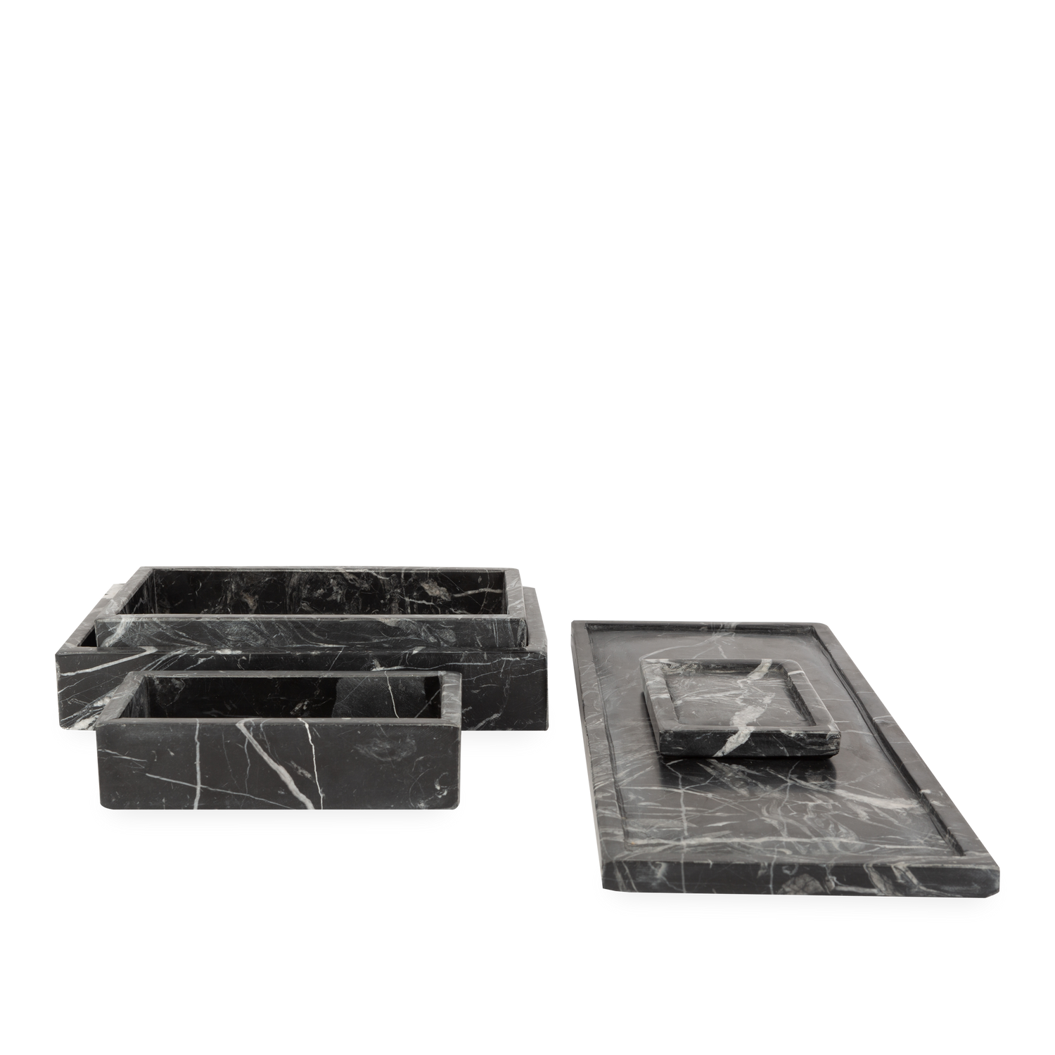 Beautifully handcrafted by skilled artisans%2C the Marble Collection accessories are made from black marble with natural white veins.