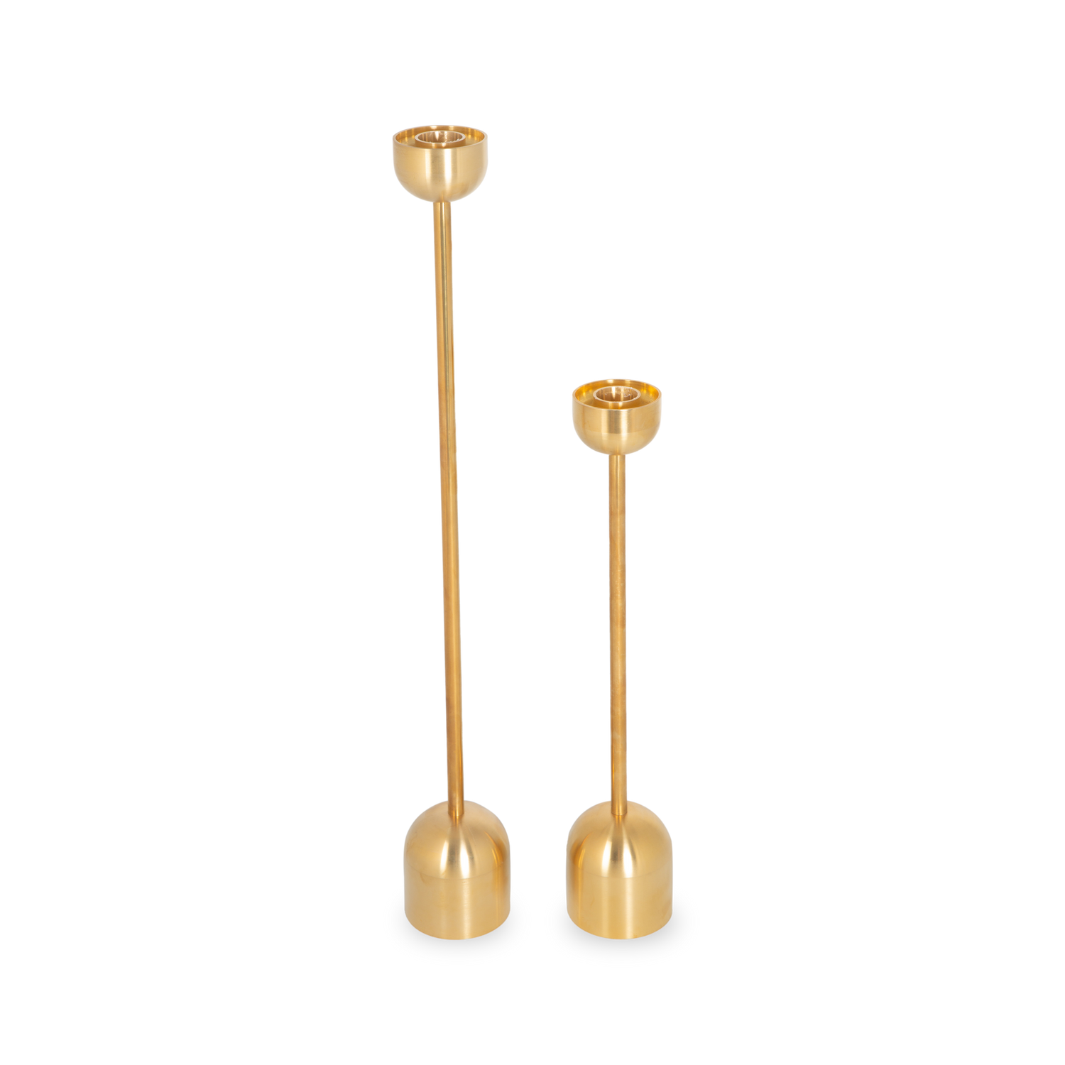 This tall%2C simple dome shaped candleholder collection is fashioned from solid brass.