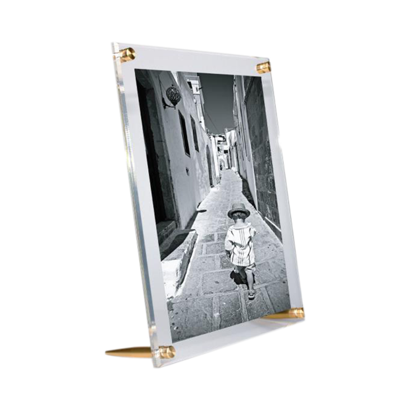 These tabletop acrylic frames give you the same modern look as floating frames without having to install anything into a wall.