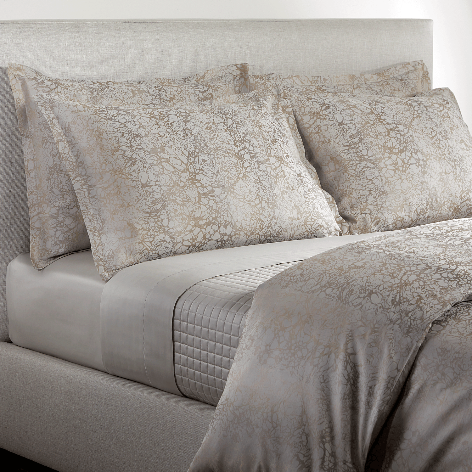 Produced in Italy exclusively for Elte%2C the Petal Collection%27s subtle floral motifs are blended in a neutral ivory palette%2C woven in a yarn dyed sateen jacquard.