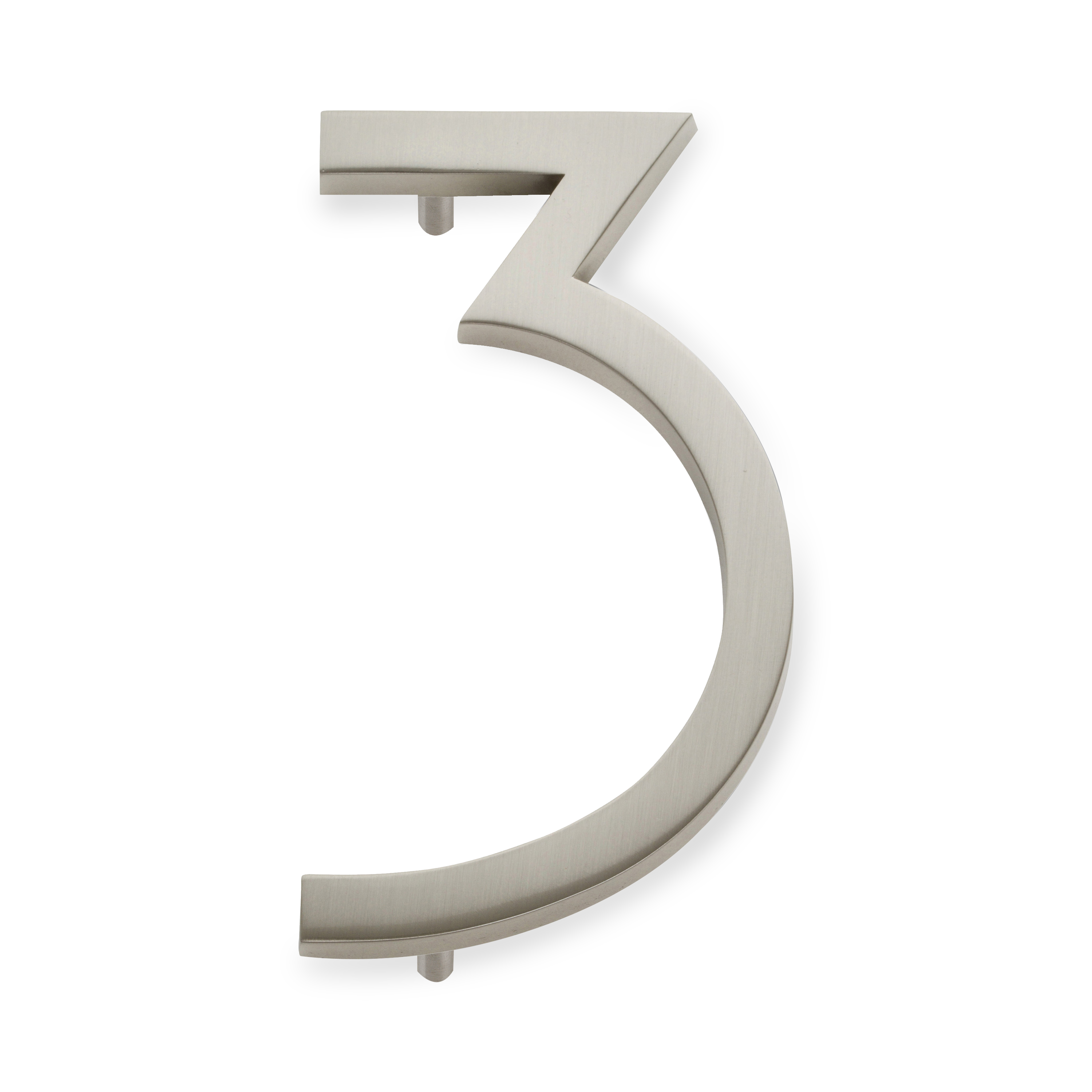 A seamless brushed nickel house number written in a narrow and modern font.