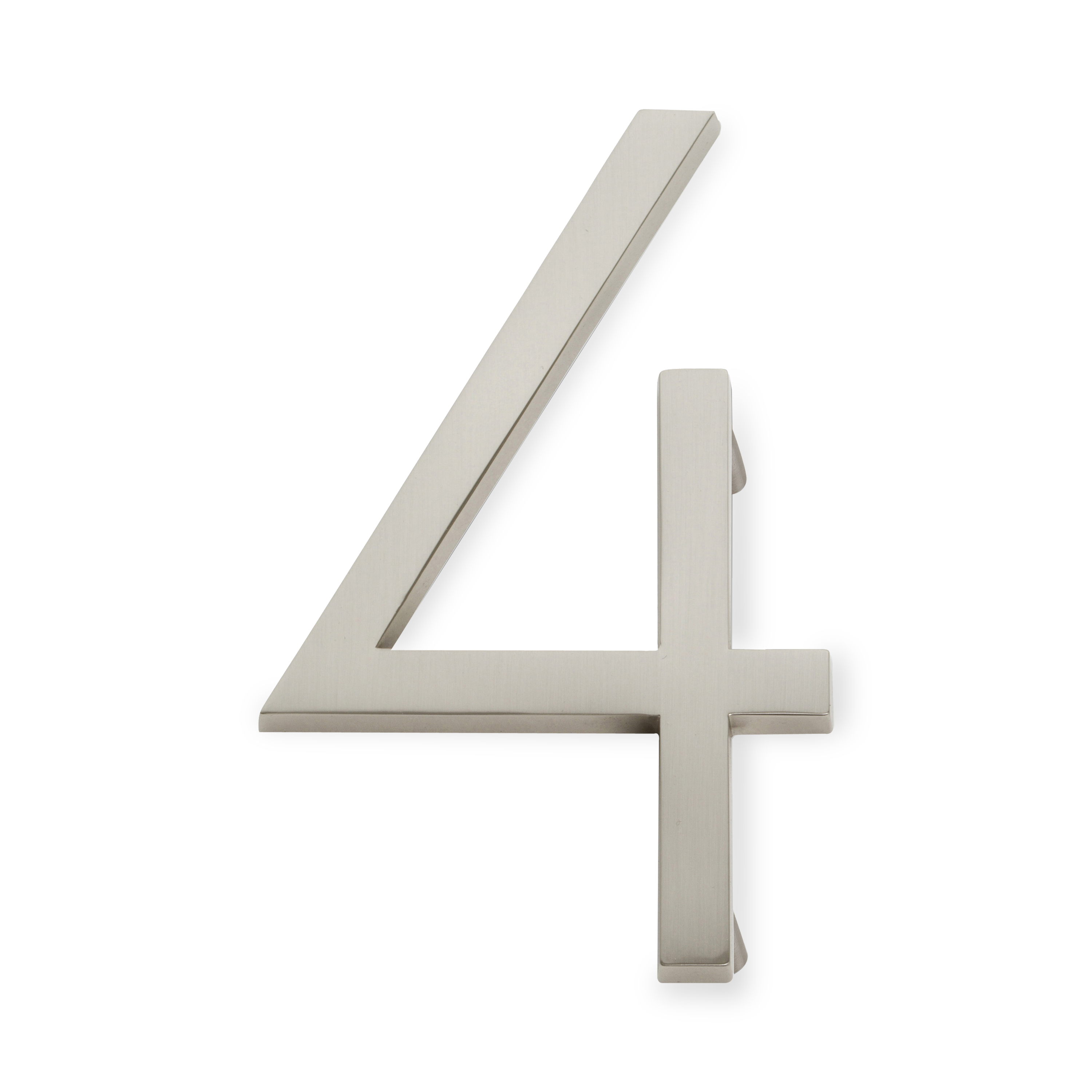 A seamless brushed nickel house number written in a narrow and modern font.