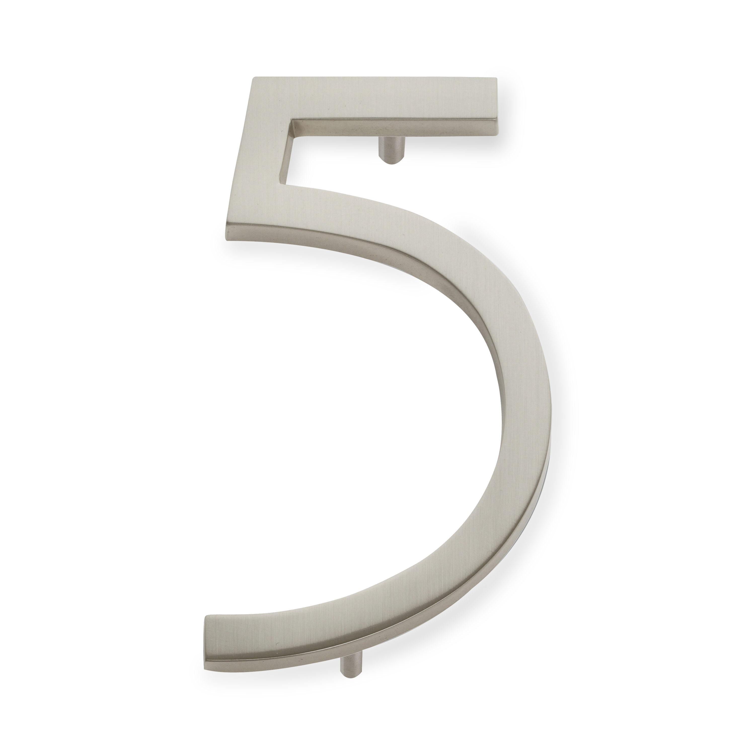 A seamless brushed nickel house number written in a narrow and modern font.