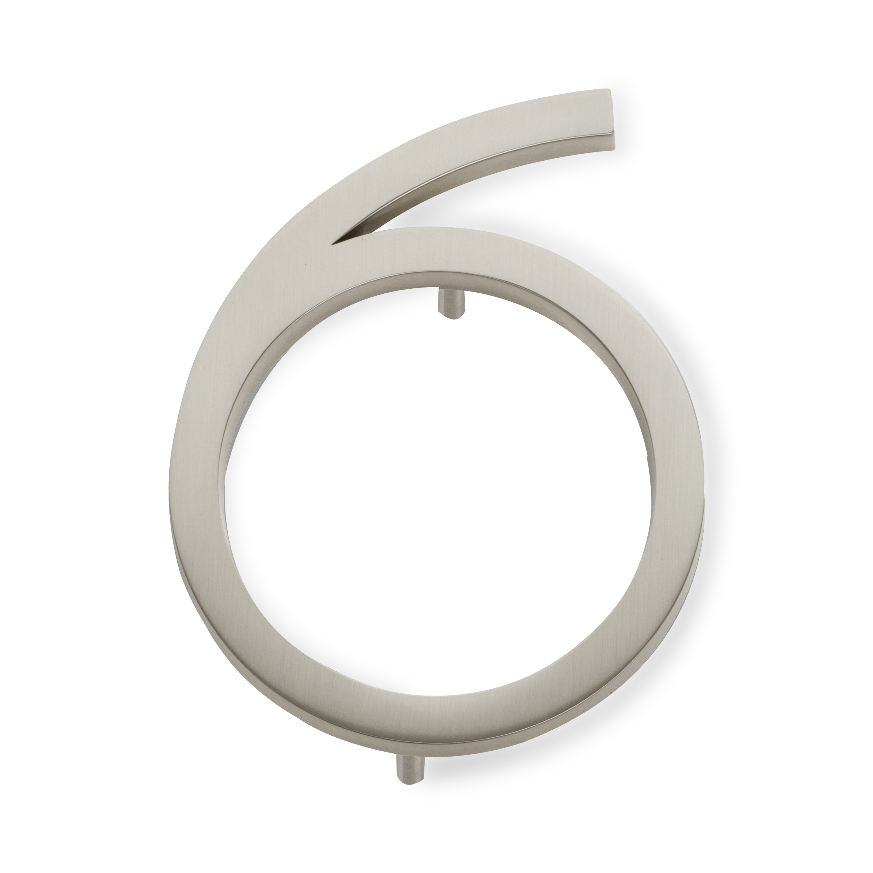 A seamless brushed nickel house number written in a narrow and modern font.