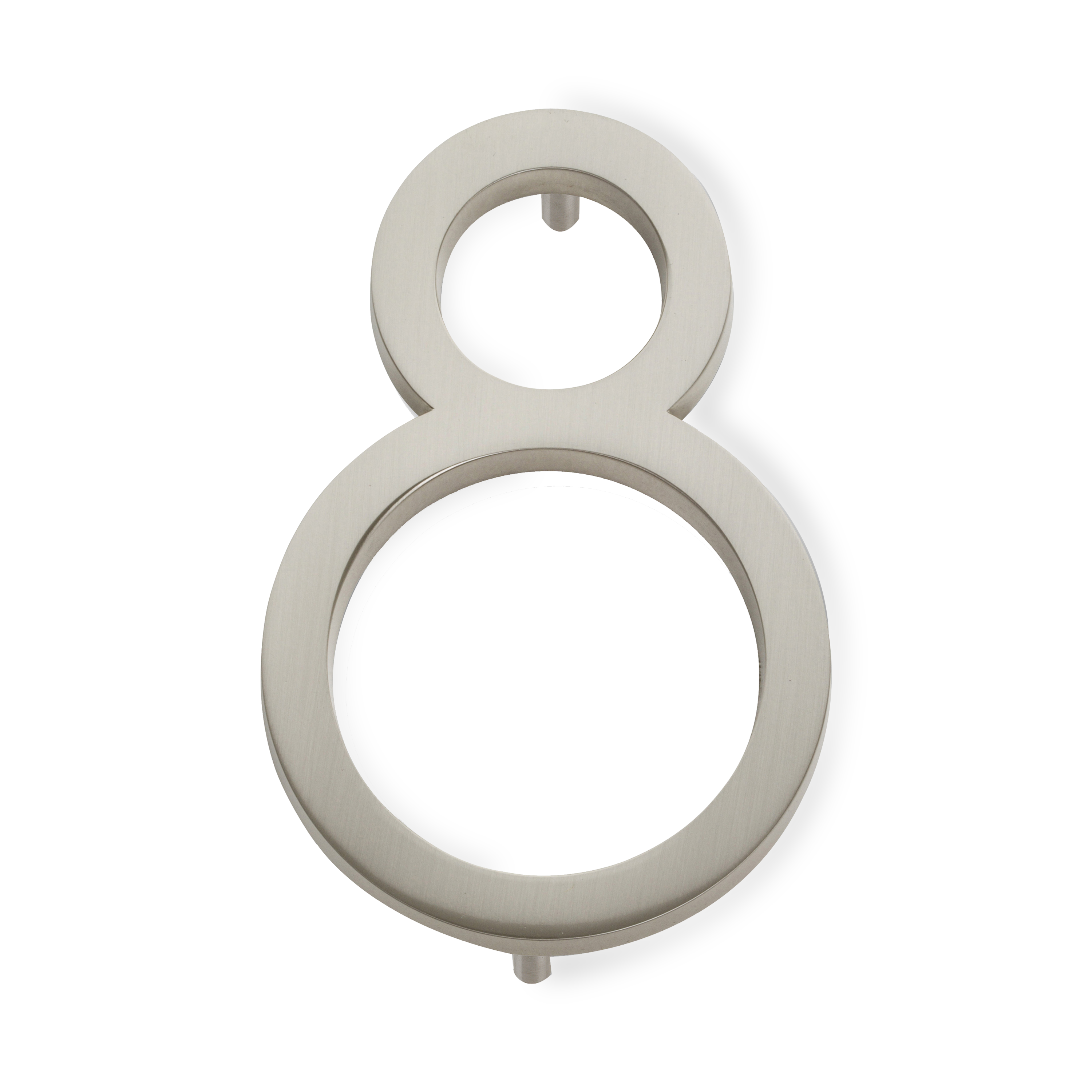 A seamless brushed nickel house number written in a narrow and modern font.